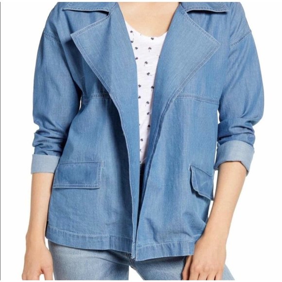 CASLON NWT $95 Chambray Utility Jacket Blue Open Front Lightweight Women… - Picture 3 of 9